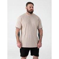 D555 Stone High Low Jacquard Crew Neck T-Shirt With Pocket - Beige