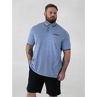 D555 Pique Polo Shirt With Jacquard Collar And And Cuffs With Chest Pocket - Blue