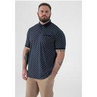D555 Ao Printed Jacquard Collar And Cuff Polo Shirt With Chest Pocket - Navy
