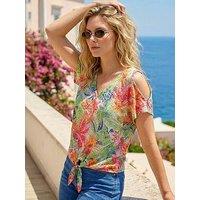 Roman Floral Burnout Print Tie Front Top