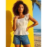 Roman Dusk Textured Cotton Frill Top
