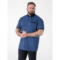 D555 Printed Jacquard Collar And Cuff Polo Shirt With Chest Pocket - Blue