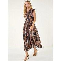 Roman Black Abstract Print Ruched Dress