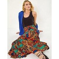 Roman Abstract Print Belted Maxi Skirt