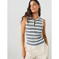 Free People Striped Ribbed Henley Tank Top - White
