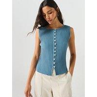 Free People Ribbed Button-Front Sleeveless Knit Vest - Blue