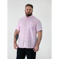 D555 Linen Mix Short Sleeve Shirt With Button Down Collar & Pocket - Pink