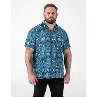 D555 Ao Printed Cuban Collar Resort Short Sleeve Shirt - Aqua