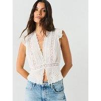 Free People Embroidered Peplum Button & Front Cotton Top - White