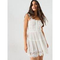 Free People Lace Trim Smocked Mini Slip Dress - Ivory