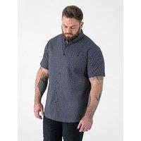 D555 Icon Print Short Sleeve Button Down Collar Shirt - Navy