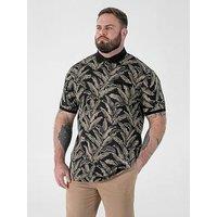 D555 Leaf Printed Jacquard Collar & Cuff Polo Shirt With Chest Pocket - Black