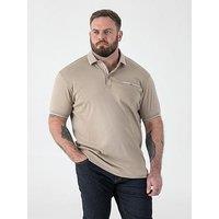 D555 Stone Interlock Polo Shirt With Jacquard Collar & Cuff With Chest Pocket - Beige