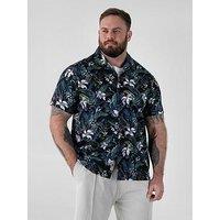 D555 Hawaiian Printed Cuban Collar Resort Short Sleeve Shirt - Blue