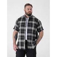 D555 Shadow Check Button Down Collar Shirt With Pocket - Black