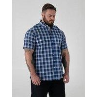 D555 French Check Button Down Collar Shirt With Pocket - Navy