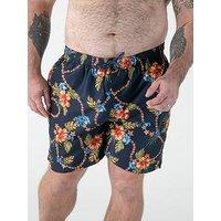 D555 Ao Printed Hawaiian Swim Shorts With Back Zipper Pocket