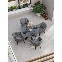 Royalcraft Aspen Round Ceramic Grey Top Garden Table & With 4 Rope Chairs