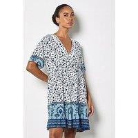 Apricot Sarasa Ditsy Border Dress - Blue