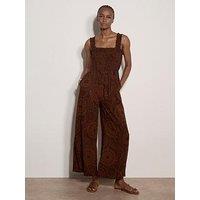 Apricot Mono Kaleidoscope Smock Jumpsuit - Brown