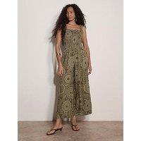 Apricot Mono Kaleidoscope Smock Jumpsuit - Green
