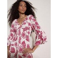 Apricot Bell Sleeve Smocked Waist Dress - Pink