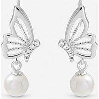 Inicio Sterling Silver Plated Polished Butterfly Pearl Drop Earrings