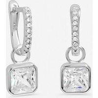 Inicio Sterling Silver Plated Cushion Drop Cubic Zirconia Pave Hoops - Gift Pouch