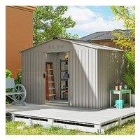 Outsunny 9 X 6Ft Metal Garden Shed With Foundation Kit-Silver Grey