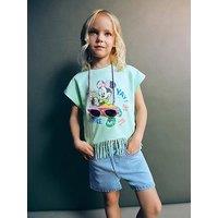 Mango Younger Girls Minnie Mouse Fringed T-Shirt - Light Green