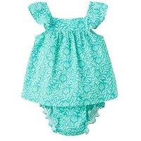 Mango Baby Girls Peony Print Dress & Bloomers - Aqua