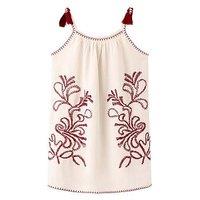Mango Girls Embroidered Detail Tassel Dress - Cream