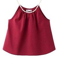 Mango Younger Girls Co-Ord Linen Mix Strappy Top - Dark Red