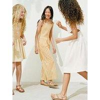 Mango Girls Tie Strap Shirred Jumpsuit - Yellow
