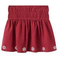 Mango Girls Star Embroidered Ruched Co Ord Skirt - Dark Red