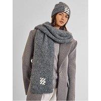 Katie Loxton Logo Applique Scarf - Charcoal / Pastel Grey
