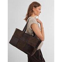 Katie Loxton Taya Woven Tote Bag - Bitter Chocolate Patent Crackle / Bitter Chocolate Suedette