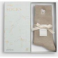 Katie Loxton Gift Boxed Ribbed 'Bow' Socks - Taupe