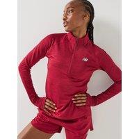 New Balance Womens Running Athletics Heat Grid 1/2 Zip Top - Red