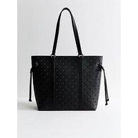 New Look Faux Leather Debossed Logo Tote School & Bag - Black