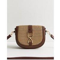 New Look Woven Front Saddle Crossbody Bag - Brown