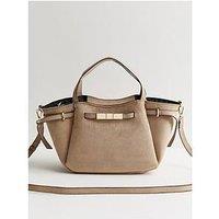 New Look Mink Faux Suede Mini Belted Wing Tote Bag - Brown