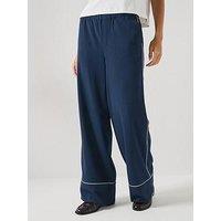 Vero Moda Linen Rich Wide Leg Trousers With Side Piping Detail - Navy Blue