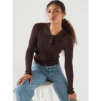 Vero Moda Long Sleeve Polo Collar Jumper - Brown