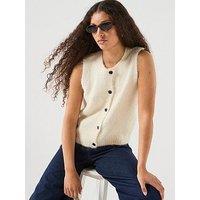 Vero Moda Vmnovah Sleeveless Button Through Knitted Vest - Beige