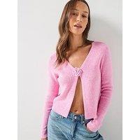 Only Pink Ribbed Flower Detail Cardigan