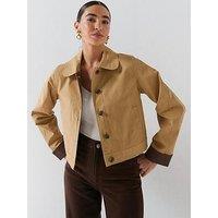 Only Camel Short Contrast Cuff Trench Coat
