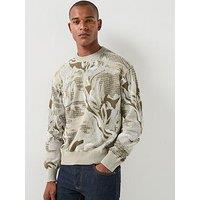 Boss Afloralo Botanical Pattern Knitted Jumper - Green