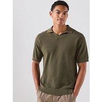 Boss Kocello Open Collar Knitted Polo Shirt - Green