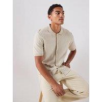 Boss Kodd Striped Knitted Short Sleeve Shirt - Light Beige